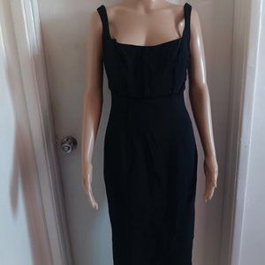 CINQ A SEPT  BLACK ELLETTE MIDI DRESS WITH FRINGES, BUSTIER, THIN STRAPS SIZE 4